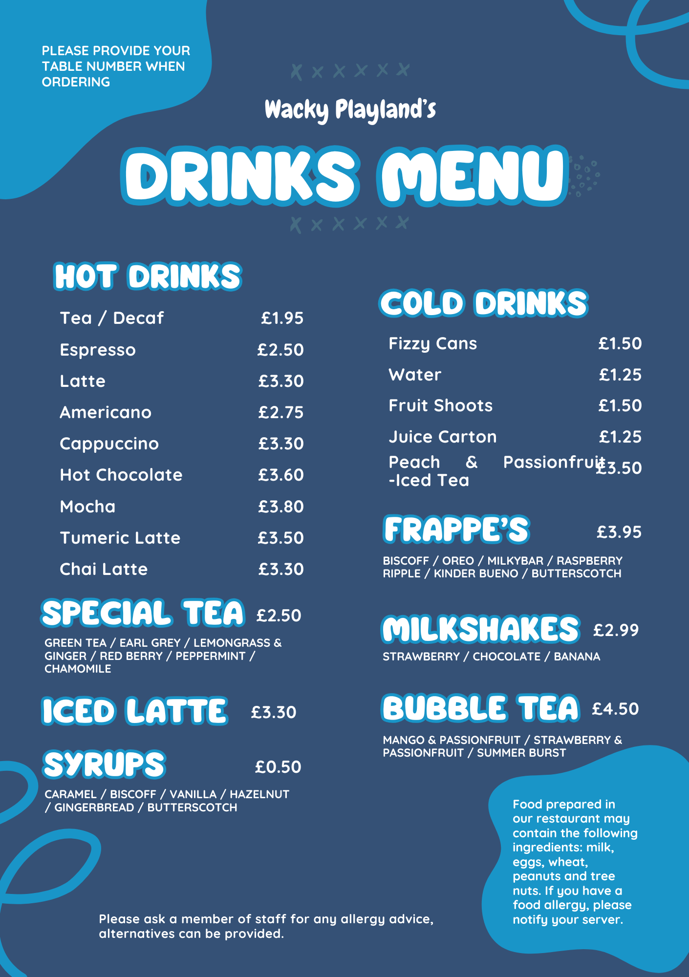 Drinks menu